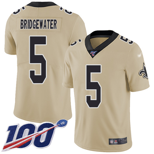 Men New Orleans Saints Limited Gold Teddy Bridgewater Jersey NFL Football 5 100th Season Inverted Legend Jersey